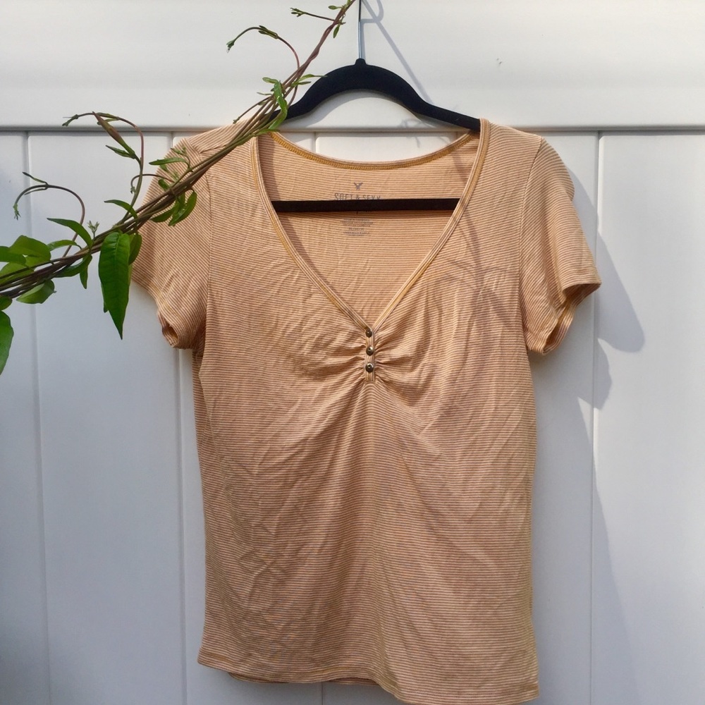 Yellow Striped AE Button-up Top